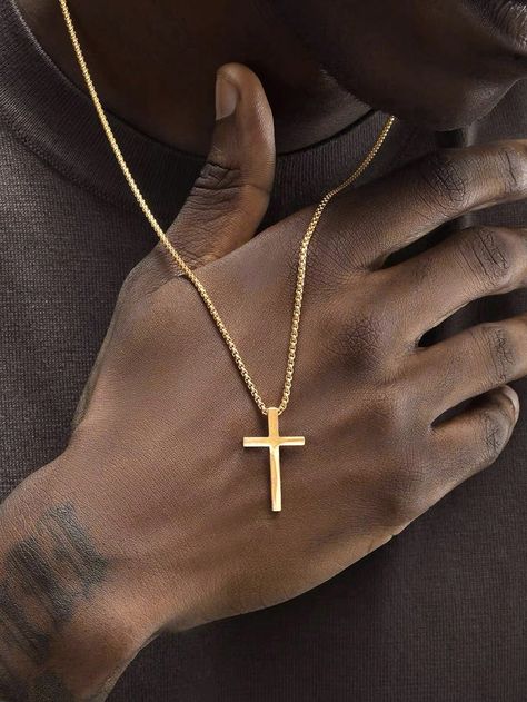 Necklaces For Men Gold, Men’s Gold Cross Necklace, Gold Cross Chain For Men, Gold Cross Necklace Mens, Street Wear For Men, Hip Hop Style Men, Cross Necklace Men, Cross Pendant Men, Cross Necklace Gold