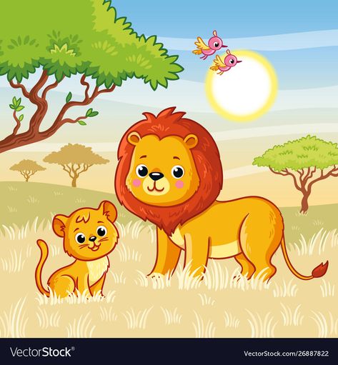 Lion Vector, African Savannah, Lion Family, Lion Illustration, Lion Drawing, Cute Lion, Lion Cub, Cute Giraffe, Cute Cartoon Animals