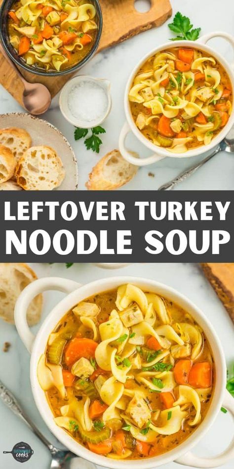 Put your leftover Thanksgiving turkey to good use by making a pot of Turkey Noodle Soup! Just like the chicken version, this is a hearty, cozy soup recipe that’s pure comfort food. Leftover Turkey Noodle Soup, Turkey Soup Recipes, Leftover Turkey Soup, Turkey Noodle Soup, Leftover Thanksgiving, Turkey Soup Recipe, Cozy Soup, Thanksgiving Leftover Recipes, Thanksgiving Turkey Leftovers