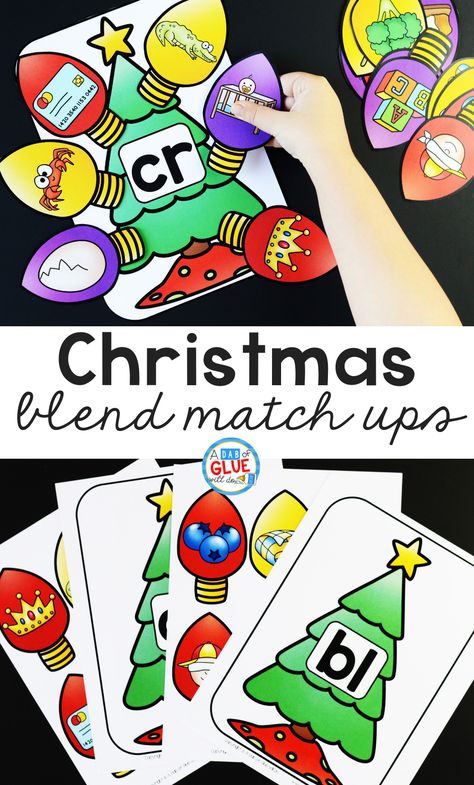 This Christmas Blends Match-Up is perfect for students to practice blending together individual sounds within words in a hands-on way! #literacy #literacycenters Christmas Digraphs, Christmas Elementary Activities, Christmas Literacy Centers, December Centers, Prek Themes, Christmas Literacy Activities, Winter Homeschool, Christmas Literacy, Blends Activities