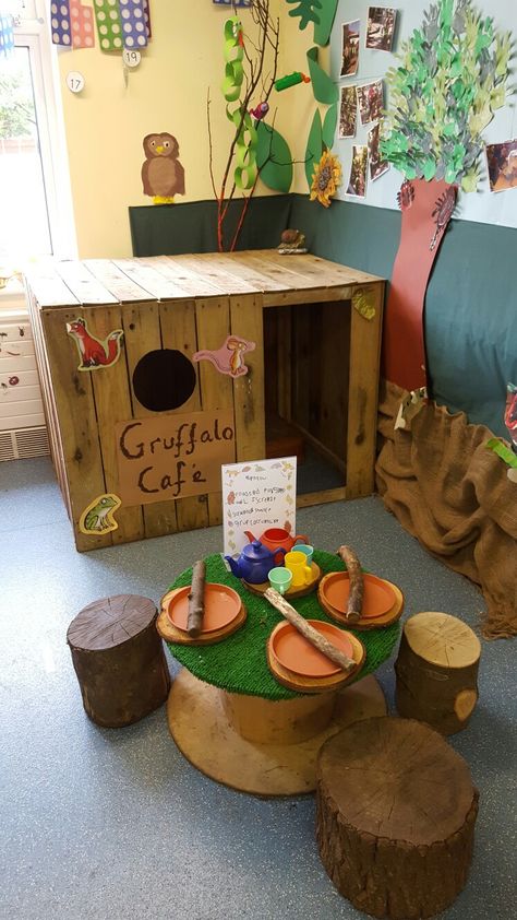 Gruffalo Café Gruffalo Reading Corner, Gruffalos Child Activities Eyfs, Gruffalo Small World Play, Gruffalo Cafe Role Play, Gruffalo Eyfs, The Gruffalos Child Activities, Julia Donaldson Books, Gruffalo Activities, Gruffalo Party