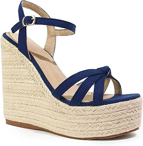 Amazon.com | mikarka Sandals for Women, Platform Ankle Strap Womens Sandals Open Toe Espadrille Wedge Sandals for Women Concise Casual Summer Womens Shoes | Platforms & Wedges Raffia Sandals, High Wedges, Sandal Platform, Platform Espadrilles, Espadrille Wedge, Espadrille Sandals, Platform Wedge Sandals, Designer Sandals, Sandals For Women