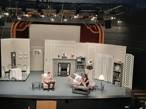 Greyscale set for Blithe Spirit 2022 Arsenic And Old Lace, The Glass Menagerie, Blithe Spirit, Fiddler On The Roof, Set Design Theatre, Stage Set Design, Theatre Design, Theatre Set, Stage Set