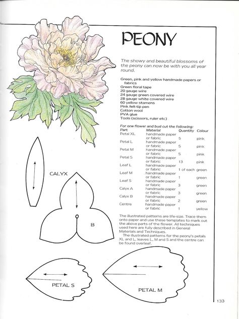 Peony 2 Paper Peony Template, Giant Flowers Diy, Flower Fabric Pattern, Seni Resin, Săpunuri Handmade, Paper Flower Patterns, Wafer Paper Flowers, Making Fabric Flowers, Paper Peonies