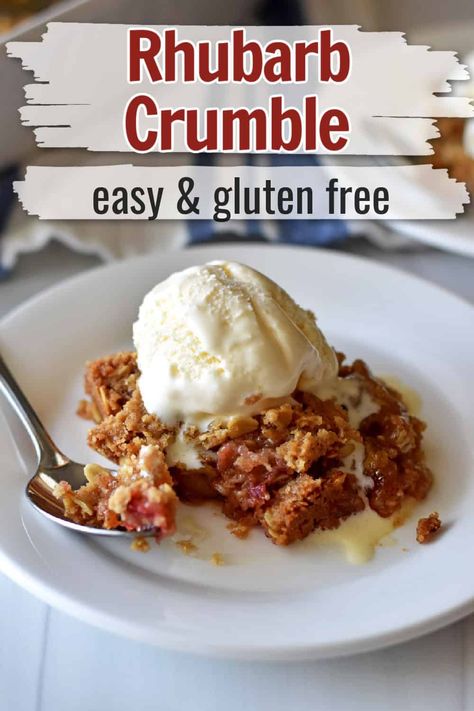 Gluten Free Rubarbe Crisp, Gf Rhubarb Crisp, Low Fodmap Rhubarb Recipes, Rubarbe And Apple Crumble Recipe, Gluten Free Rhubarb Cake, Rhubarb Keto, Gluten Free Rhubarb Recipes, Noom Foods, Gluten Free Rhubarb Crisp