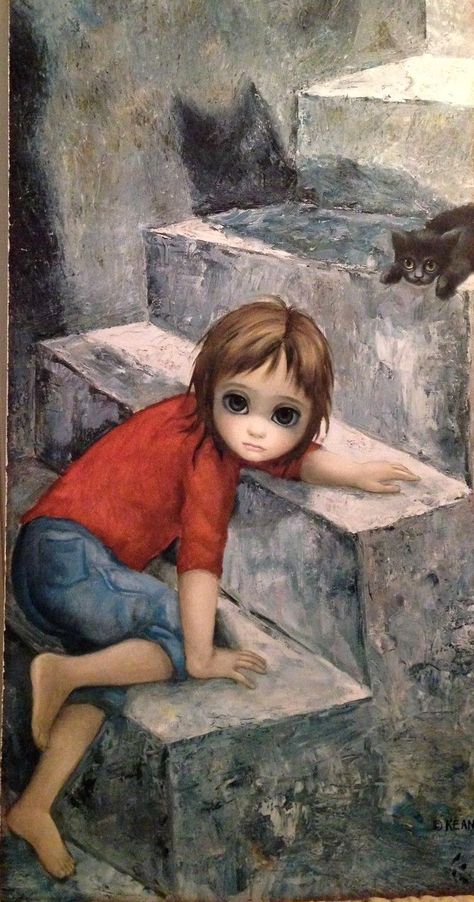 "Steep Climb" ~ by Margaret Keane Big Eyes Paintings Keane, Big Eyes Art Margaret Keane, Margret Keane, Keane Paintings, Cardboard Structures, Big Eyes Movie, Keane Artist, Big Eyes Margaret Keane, Squirrel Nest