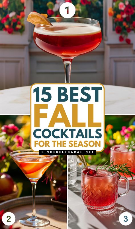 🍂🥂 Celebrate the beauty of fall with the best fall cocktail recipes! These autumn-inspired drinks are perfect for everything from a quiet evening at home to a festive gathering with loved ones. With our best fall cocktail recipes, you'll find a variety of flavors that capture the essence of the season. Sip on these delightful creations and let the warm, comforting taste of fall fill your glass and your heart! Fall Drinks With Wine, Keto Cocktails For Fall, Drinks That Go With Chili, Cocktail Of The Day, Signature Cocktail Ideas Fall, October Cocktail Recipes, Good Cocktails To Make At Home, Refreshing Fall Cocktails, Simple Cocktails Recipes