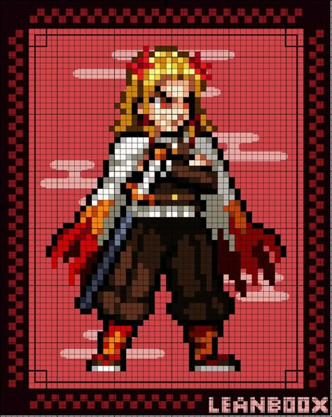 🍥 Rengoku Pixel Art Grid, Anime Pixel Art 32x32, 심플한 그림, Piskel Art, Pixel Art Templates, Perler Art, Pixel Drawing, Pixel Art Characters, Pixel Art Grid