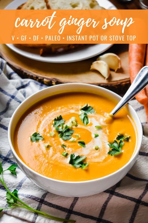 Carrot Puree Soup, Carrot Ginger Turmeric Soup, Carrot And Ginger Soup Recipes, Vegan Carrot Ginger Soup, Paleo Carrot Soup, Pureed Soup Recipes, Roasted Carrot Ginger Soup, Soup Ginger, Ginger Carrot Soup