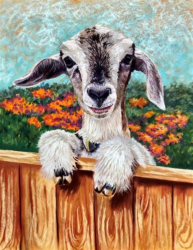 Goat Painting Ideas, Goat Canvas Painting, A Goat Drawing, Goat Acrylic Painting, Paintings Of Goats, Goat Pictures Art, Goat Paintings Easy, Goats Paintings, Cute Goat Painting