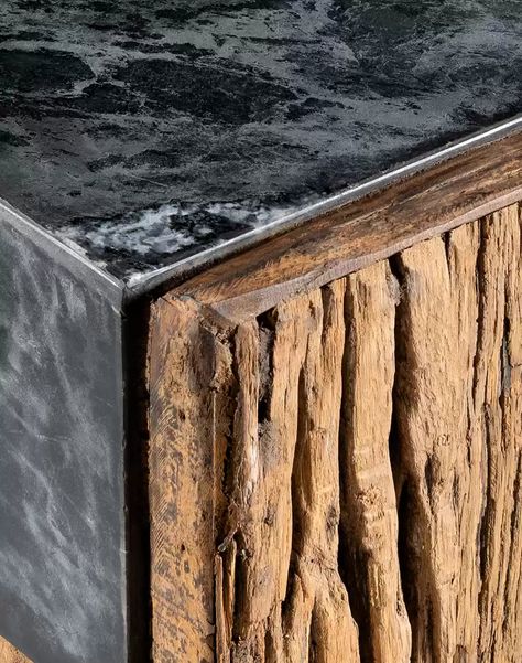 Enjoy a delightful mix of rural and modern style with our Reclaimed Pine & Marble Side Table. Crafted from high-quality reclaimed pine in a natural stain finish, this stunning piece features a honed black marble top. Each table boasts unique marbling and veining throughout, as well as rustic signs of past wood usage, adding to its character-rich appeal. If you're aiming to bring a classic, rustic feel to your home, the Pine & Marble Side Table is the perfect addition. Shop now and add a unique t Side Table Rustic, Adobe Interior, Rustic Sofa, Stone And Wood, Marble Side Table, Rustic Side Table, High Quality Sofas, Unique Furniture Pieces, Marble Side Tables