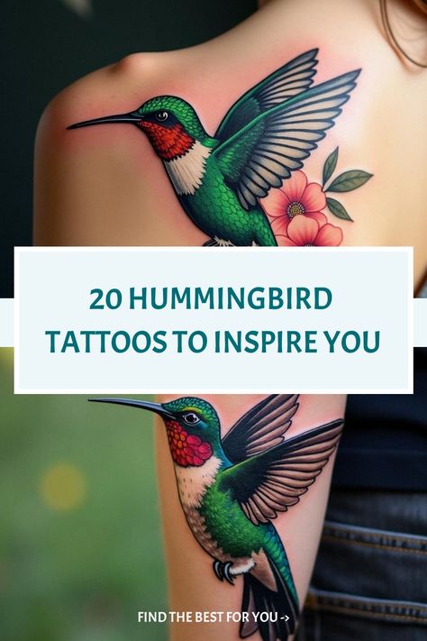 20 Hummingbird Tattoos to Inspire You Traditional Hummingbird, Colorful Hummingbird Tattoo, Hummingbird Tattoos, Unique Wrist Tattoos, Tiny Creatures, Tattoos Inspiration, Yakuza Tattoo, Trash Polka Tattoo, Tree Of Life Tattoo