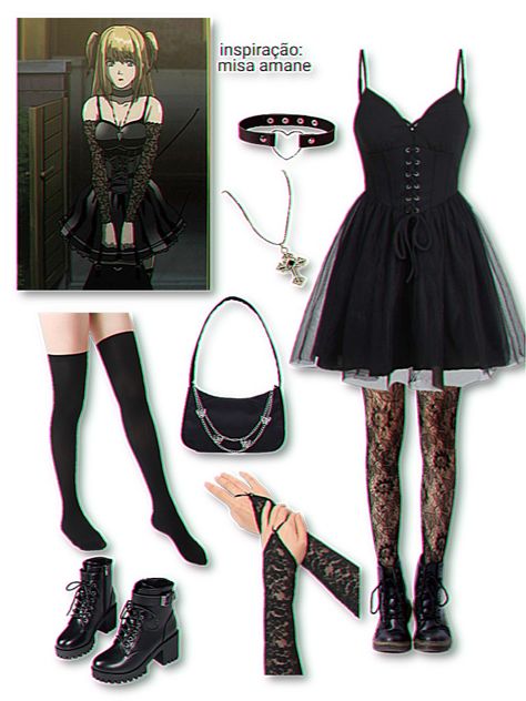 Misa Amane Outfit Cosplay, Misa Aname Fashion, Misa And Light Halloween Costume, Misa Misa Halloween Costume, Deathnote Misa Cosplay, Misa Amane Full Body Picture, Misa Aname Outfit, Misa Misa Inspired Outfit, Misa Amane Royale High