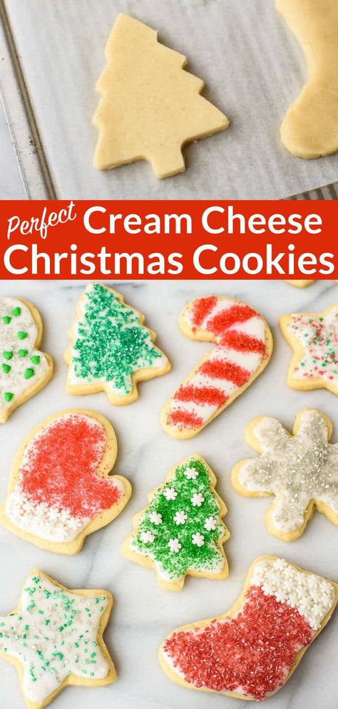 Christmas Cookies Cut Out Recipe, Soft Christmas Cut Out Cookies, Holiday Roll Out Cookies, Sugar Cookie Frosting Recipe Cream Cheese, Cream Cheese Frosting Sugar Cookies, Easy Soft Christmas Cookies, Cream Cheese Cutout Cookies Recipes, Sugar Cookie Recipe Cream Cheese, Sugar Cookie Roll Out Recipe