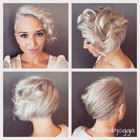 Silver short hair with undercut and curls, amazing Formal Hairstyles For Short Hair With Undercut, Formal Hair With Undercut, Formal Undercut Hairstyles, Formal Pixie Hairstyles, Short Hair With Undercut, Silver Short Hair, Hair With Undercut, Jazz Wedding, Bc Wedding