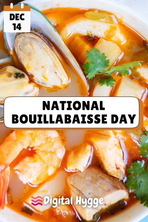 Savor the rich flavors of National Bouillabaisse Day! Celebrate this classic French seafood stew with authentic recipes, cooking tips, and the history behind the dish. #BouillabaisseDay #FrenchCuisine #SeafoodLovers #ClassicRecipes French Seafood, Ic Recipes, Fun Holidays, Wacky Holidays, Seafood Stew, Aromatic Herbs, Authentic Recipes, Holiday Fun, Cooking Tips