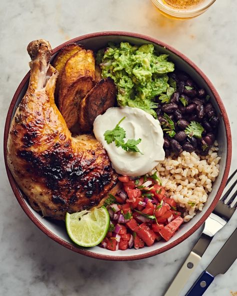 Jerk Chicken And Rice, Jerk Salmon, Jerk Shrimp, Jerk Chicken Recipe, Jamaican Jerk Chicken, Chicken Rice Bowls, Ripe Plantain, Rice Bowls Recipes, Poached Chicken