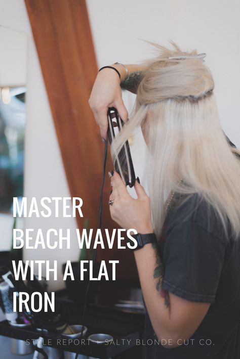 Using Flat Iron To Curl Hair Beach Waves, Diy Beach Waves With Flat Iron, Diy Wavy Hair With Straightener, Wavy Hair With Flat Iron Tutorial, How To Do Beach Curls With A Flat Iron, How To Beach Wave With Flat Iron, Beach Waves Flat Iron Tutorials, Beach Waves Hair Straightener, Beach Waves Using Flat Iron