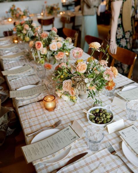 Heather Taylor Home (@heathertaylorhome) • Instagram photos and videos Plaid Wedding Table Decor, Checkered Tablecloth Wedding, Hydrangea Table Runner Wedding, Tartan Plaid Tablecloth, Block Print Tablecloth Wedding, Heather Taylor, Plaid Wedding, Wedding Table Linens, Wedding Linens