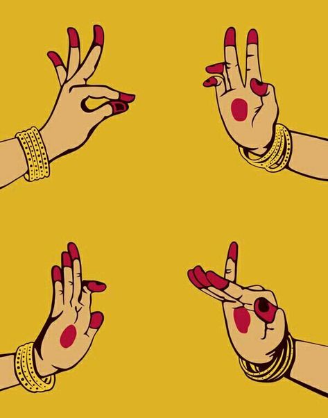 Bharatnatyam Mudras Drawing, Mudras Illustration, Bharatnatyam Illustration, Bharatanatyam Drawing, Kathak Mudra, Dance Mudras, Desi Illustration, Musical Instruments Drawing, Dance Room