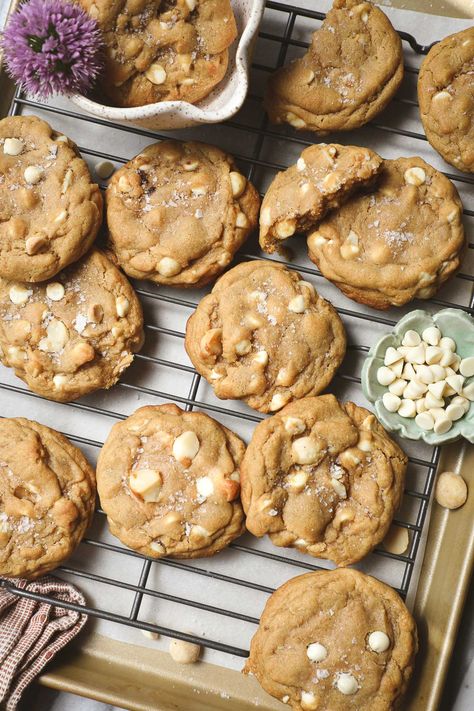 Bakery Style White Chocolate Macadamia Nut Cookies White Chocolate Chip Macadamia Nut Cookies, White Chocolate Macadamia Cookies, Chocolate Macadamia Nut Cookies, Best White Chocolate, White Chocolate Macadamia Nut Cookies, White Chocolate Macadamia Nut, Crispy Chocolate Chip Cookies, Macadamia Cookies, Salted Caramel Cookies