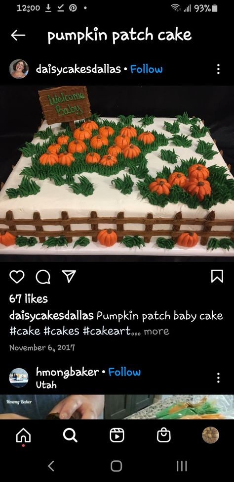 Pumpkin Theme Sheet Cake, Fall Sheet Cake, Dessert Auction, Fall Themed Desserts, Pumpkin Patch Cake, Pumpkin Shaped Cake, Baby Shower Sheet Cakes, Lil Pumpkin Baby Shower, October Birthdays