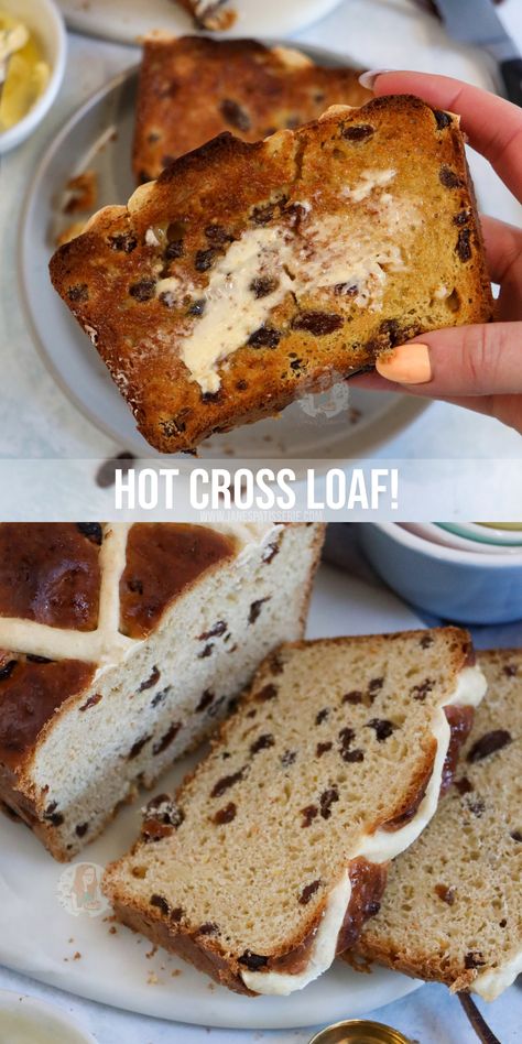 A delicious and fun twist on the classic hot cross bun... a hot cross loaf! Easy, fun, and scrumptious! Chocolate Hot Cross Buns, Janes Patisserie, Hot Cross Bun, No Rise Bread, Bagel Recipe, Easter Baking, Loaf Recipes, Hot Cross Buns, Cross Buns