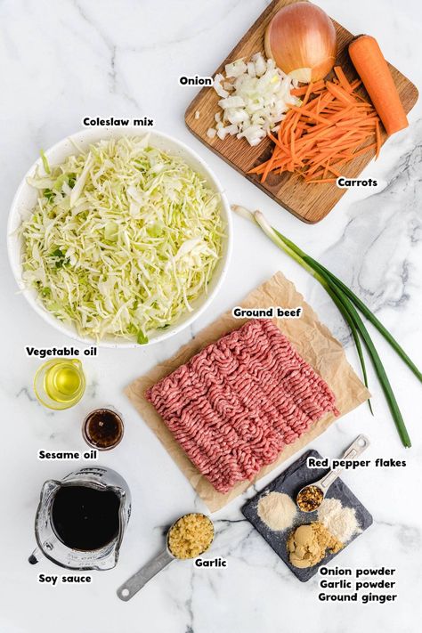 egg roll in a bowl ingredients Bowl Ingredients, Eggroll In A Bowl, Egg Roll In A Bowl, Chinese Cooking Recipes, Egg Roll Recipes, Asian Inspired Recipes, Egg Roll, Bowl Recipe, Asian Flavors