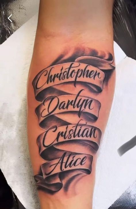 b9326f26-af76-4270-ada3-713c28a18210 Tattoo Ideas For Men Letters, Males Tattoos Ideas, Grandkids Tattoo Ideas Grandchildren For Men, Family Tattoos For Men Leg, Family Leg Tattoo Men, Unique Family Tattoos For Men, 4 Names Tattoo Ideas, Family Names Tattoos For Men, Unique Name Tattoos For Men