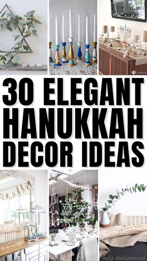 30 Elegant Hanukkah Decor Concepts Check more at https://howcandothis.com/homedecoration/30-elegant-hanukkah-decor-concepts-2/ Hanukkah Decorations Home, Farmhouse Hanukkah Decor, Hanukkah Mantel Decorations, Hanukkah Front Porch Decor, Chanukah Mantle Decor, Decorating For Hannukah, Elegant Hannukah Decor, Hannakuh Decor Diy, Chanukah Decorations Decorating Ideas