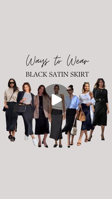 EStyle Expressions │ Style Alchemist  │ Outfit Ideas on Instagram: "Good Morning! Happy Easter Weekend 🐣

Here are 7 ways to style the versatile Black Satin Skirt this weekend! 🖤
Dress down with a tee and trainers 👟 or glam it up with a knit top, accessories and heels 👠✨. 

Comment for links 🔗

#outfit #outfitinspo #outfitinspiration #outfitideas #stylefashion #styleinspiration #styleinspo #styleguide #stylingtips #blackskirt #satinskirt #easterweekend #fashion #fashionblogger #etyle #eternalstyle #estyleexpressions" Black Satin Skirt Outfit Work, Black Satin Skirt Outfit Party, Satin Skirt Work Outfit, Black Satin Skirt Outfit Classy, Black Satin Skirt Outfit Winter, Satin Black Skirt Outfit, Good Morning Happy Easter, Alchemist Outfit, Black Silk Skirt Outfit