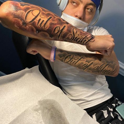 Mens Right Arm Tattoo, Like No Other Tattoo, Outta Sight Outta Mind Tattoo, Mbk Tattoo, Arm Tattoo Black Men, Child Name Tattoo Ideas For Men, Black Men Arm Tattoos, Outter Arm Tattoo Men Sleeve, Humble Beast Tattoo