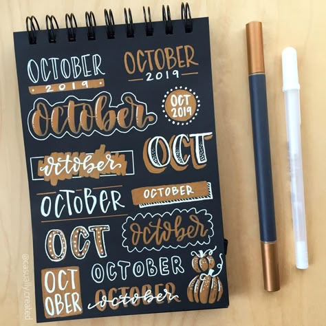 October Title Ideas, Hand Lettering October, October Headers Bullet Journal, October In Cursive, September Hand Lettering, October Chalkboard Ideas, October Chalkboard Art Calendar, October Hand Lettering, October Handwriting