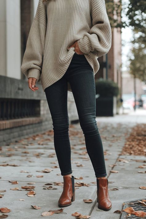 12 Fall Outfits With Ankle Boots to Elevate Your Style – fashionbylina.com Fall Jeans Outfit Casual Ankle Boots, Brown Ankle Boots Outfit Fall, Dark Jeans Outfit Fall, Dark Brown Boots Outfit, Black Jeans Brown Boots, Outfits With Ankle Boots, Brown Ankle Boots Outfit, Chelsea Boot Outfits Women, Short Boots Outfit