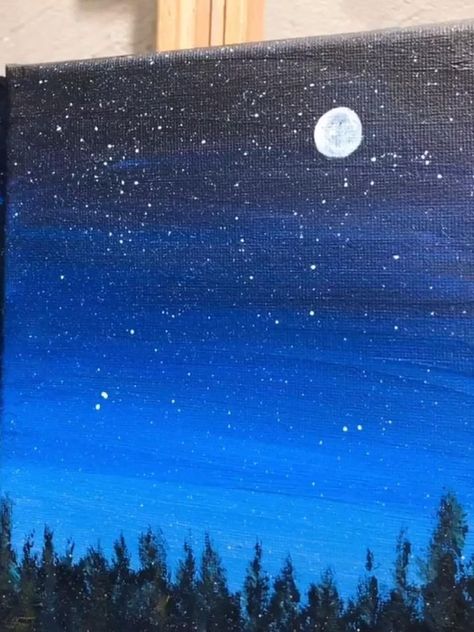 Blue Night Sky Painting, Night Sky Painting Easy, Night Sky Drawing, Cloud Painting Acrylic, Canvas Art Painting Abstract, Canvas Art Painting Acrylic, Tree Watercolor Painting, Sky Art Painting, Night Sky Painting