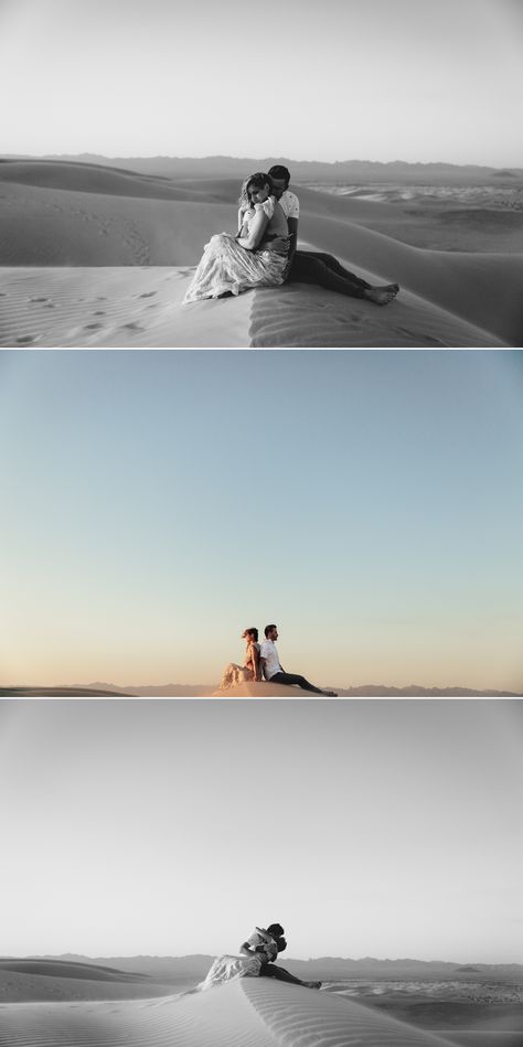 Sand Dunes engagement by Paige Nelson Photography Desert Inspo, Spectre 007, Desert Photoshoot Ideas, Glamis Sand Dunes, Sand Dunes Photoshoot, Dubai Photoshoot, Desert Shoot, Abandoned Trains, Lighting Landscape