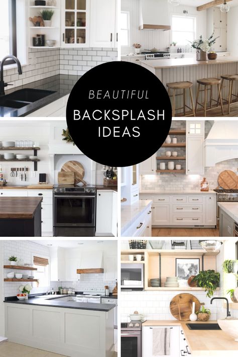 Beautiful kitchen backsplash ideas for white cabinets! Gorgeous ideas for renovations, remodels, and new build homes with white cabinetry. Ideas for white countertops, black countertops, quartz and marble. Ideas for subway, mosaic, stencil, marble, vertical shiplap, brick and more. Dark and light shelving too! Find amazing ideas here! White Cabinet Black Backsplash, White Kitchen Dark Backsplash, White Kitchen Caninets, White Upper Cabinets Dark Lower, Backsplash Ideas For White Cabinets, White Cabinets Black Countertops, Kitchen Black Counter, Easy Kitchen Backsplash, Marble Ideas