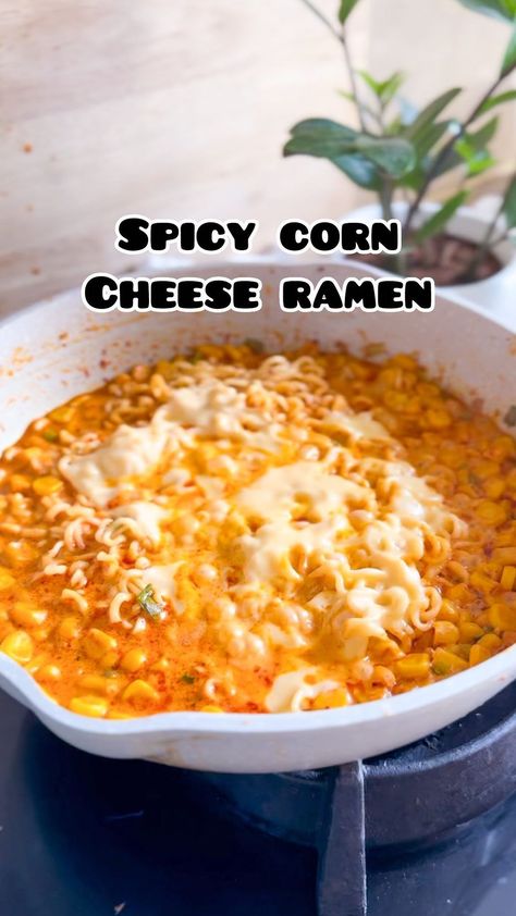 Ayushi Gupta-Mehra | SPICY CORN CHEESE RAMEN! This creamy cheesy firecracker of a ramen recipe is the lovechild of two (maybe, actually *three*) of my... | Instagram Cheese Ramen Noodle Recipes, Cheesy Spicy Ramen, Ramen Noodle Recipes Cheese, Cheesy Ramen, Cheesy Noodles Recipes, Spicy Ramen Recipe, Cheese Ramen, Corn Cheese, Noodles Lover