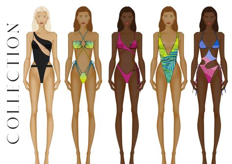 Swimsuit Sketches Fashion Illustrations, Swimsuit Design Sketch, Swimsuit Illustration Fashion, Swimsuit Fashion Illustration, Swimwear Design Ideas, Swimwear Design Sketch, Swimwear Fashion Illustration Bikinis, Swimsuit Design Ideas, Swimsuit Design Drawing