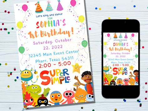 Simple Songs, Super Simple Songs, Simple Birthday Party, 1st Birthday Party Themes, 1st Birthday Themes, Girls Birthday, 2nd Birthday Parties, Printable Invitations, Custom Invitations