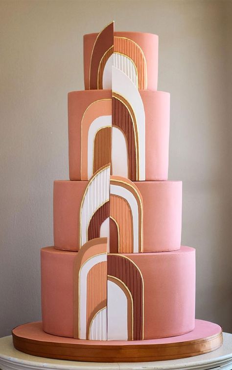 Warm Tone Wedding, Most Beautiful Wedding Cakes, Art Deco Wedding Cake, Wedding Cake Tasting, Unusual Wedding Cakes, Geometric Cake, Art Deco Cake, Boho Cake, Creative Wedding Cakes