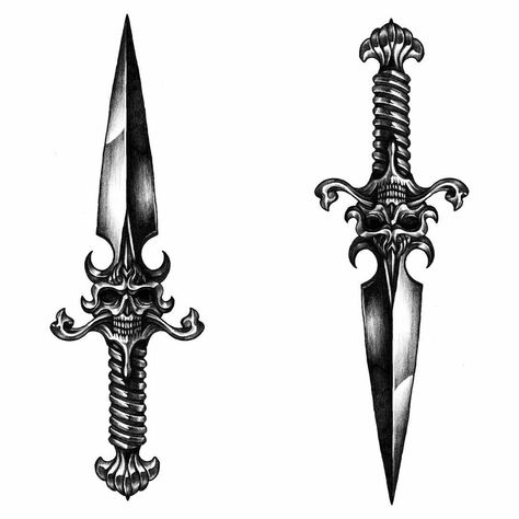 Goth Knife Tattoo, Nifes Tatoos, Matching Knife Tattoos, Gothic Dagger Tattoo, Dagger Tattoo For Men, Dagger Tattoo Stencil, Dagger Chest Tattoo, Dagger Sketch, Skull Dagger Tattoo