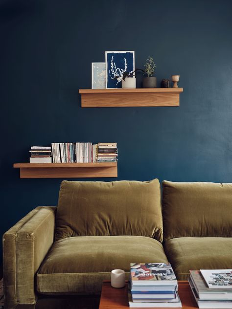 How to make a small living room look bigger | Livingetc Hague Blue Kitchen, Farrow Ball Hague Blue, Paint Colour Schemes, Blue Bedroom Colors, Farrow Bal, Blue Kitchen Island, Borrowed Light, Dark Blue Paint, Kitchen Revamp