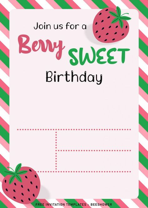 Berry 1st Birthday Party Invite, My Berry First Birthday Invitation, Berry First Birthday Invitation Free, Berry First Birthday Invitation Template, Strawberry Invitation Template, 18th Invitation, Kids Handwriting Font, Berry Sweet Birthday, Strawberry Watercolor