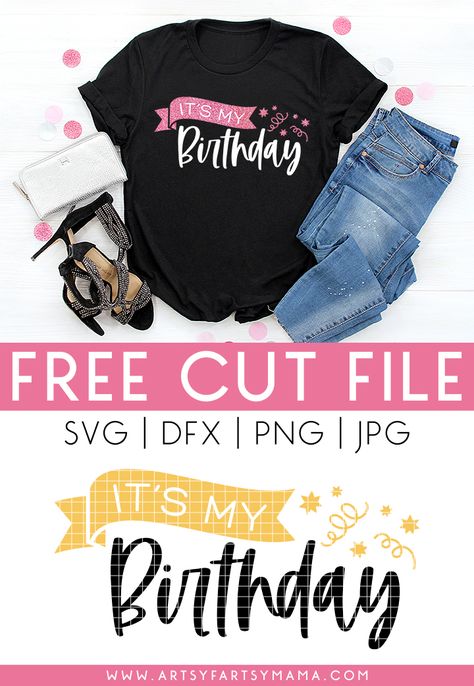 Free "It's My Birthday" Cut File #birthday #freesvg #freecutfile #birthday #birthdayfashion #diyshirt #cricut #cricutcreated #cricutmade #birthdayshirt #birthdaysvg #birthdaycutfile #happybirthday Birthday Shirt Svg Free, Free Birthday Svg Files For Cricut, Happy Birthday Shirts, Adult Birthday Shirts, Bday Shirts, Birthday Shirt Ideas, Diy Birthday Shirt, It's My Birthday Shirt, Cricut Htv