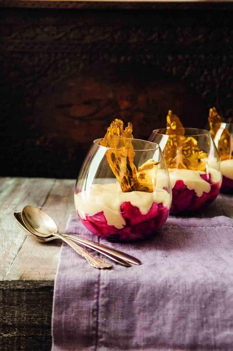 Rhubarb compote with cardamom custard and… | Food and Travel Magazine Weight Watcher Desserts, Patisserie Fine, Rhubarb Compote, Rhubarb Recipes, Fancy Desserts, Plated Desserts, Mini Desserts, Food Plating, Decadent Desserts