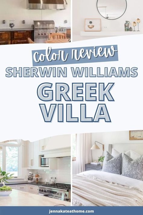 SW Greek Villa is a beautiful soft white that adds an air of light and bright to any room. It's not only perfect for walls, but makes a stunning cabinet color too. But how does it stack up against other popular whites? Read the article to learn more! Greek White Sherwin Williams, Sw Whites For Walls, Greek Villa Bedroom Walls, Greek Villa Bedroom Ideas, Sherwin William Greek Villa, Sherwin Williams Greek Villa Kitchen, Sw Greek Villa Kitchen Cabinets, Greek Villa Kitchen Walls, Greek Villa Sherwin Williams Bedrooms