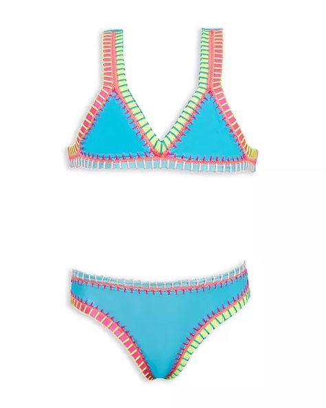 PQ Swim - Girls' Rainbow Embroidered Two Piece Swimsuit - Little Kid, Big Kid Two Piece Bathing Suits Aesthetic, Preppy Bikinis For Teens, Cute Swimming Suits For Teenagers, Bathing Suits Preppy, Kinii Swimwear, Cute Swimsuits For Teens Bikinis, Cute Summer Bathing Suits, Bathing Suits Teen, Cute Swimsuits For Teens