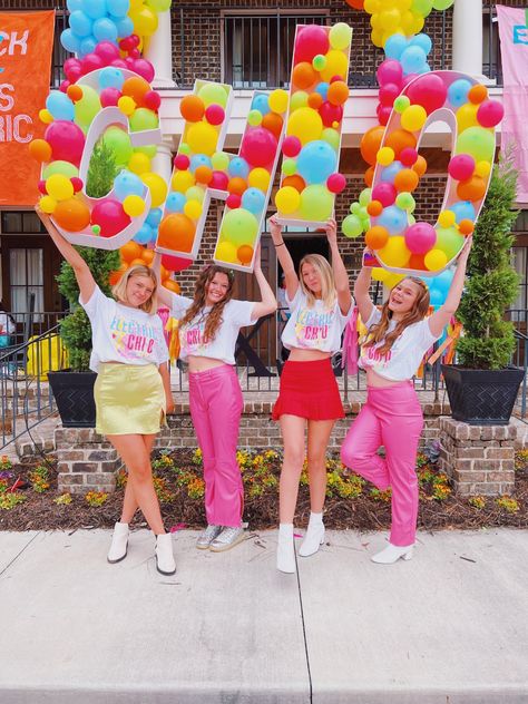 Mad Happy Bid Day Theme, Electric Love Bid Day, Sorority Philanthropy Events, Bid Day Decorations, Recruitment Activities, Sorority Activities, Sorority Recruitment Decorations, Recruitment Decorations, Preppy Sorority