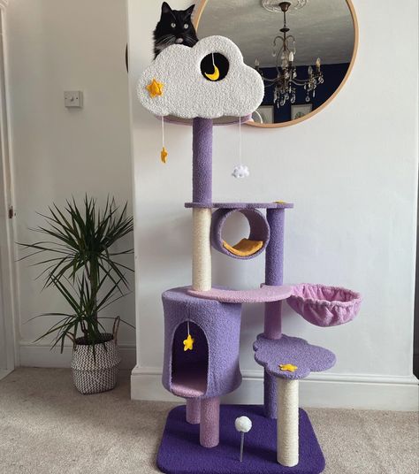 Unique Cat Tower, Purple Moonlight, Hunting Games, Cat Gym, Cat Climbing Tree, Climbing Trees, Modern Cat Tree, Cat Climbing Frame, Purple Moon